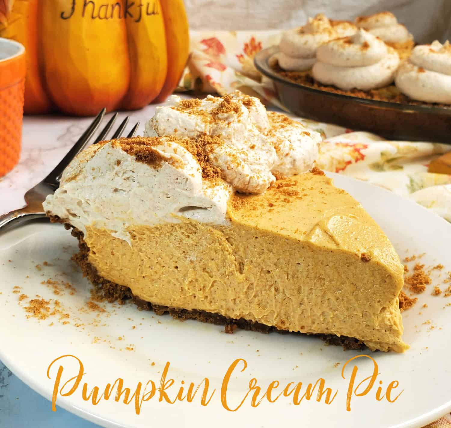 Decadent mascarpone cheese, whipped cream, pumpkin & pumpkin pie spice, in a gingersnap crust & pumpkin pie spice whipped cream.